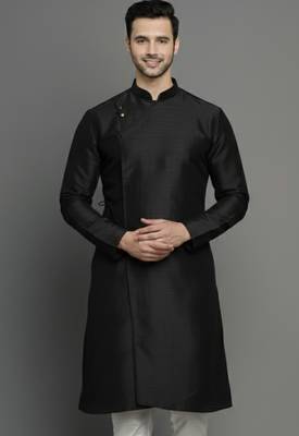 Black embroidered dupion silk kurta 1