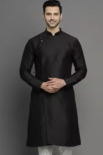 Black embroidered dupion silk kurta