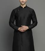 Black embroidered dupion silk kurta