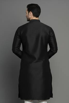 Black embroidered dupion silk kurta 2