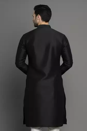 Black embroidered dupion silk kurta