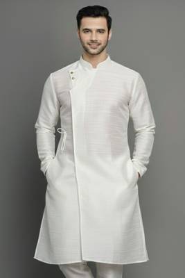 White embroidered dupion silk kurta 1