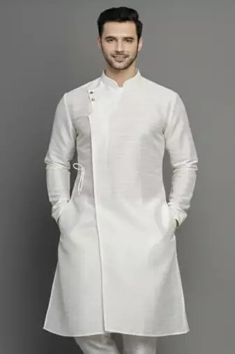 White embroidered dupion silk kurta