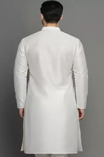 White embroidered dupion silk kurta