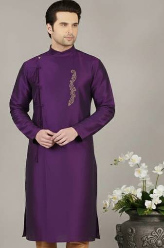 Purple embroidered dupion silk kurta