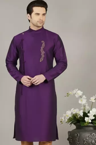 Purple embroidered dupion silk kurta