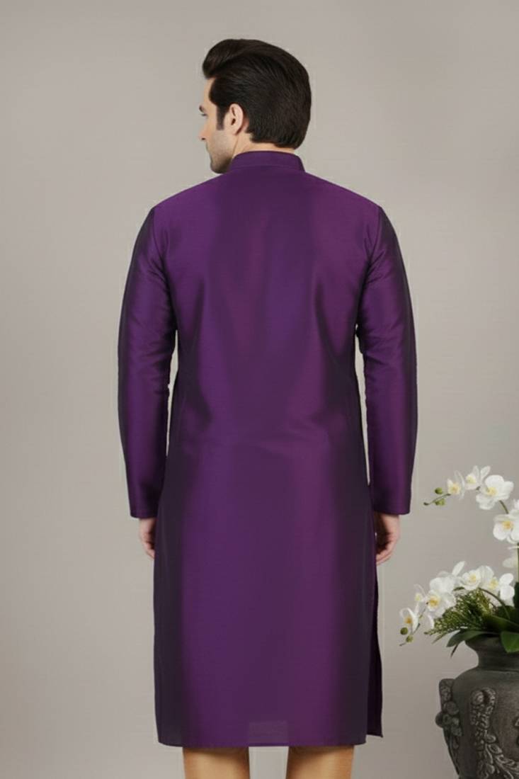 Purple embroidered dupion silk kurta