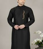 Black embroidered dupion silk kurta