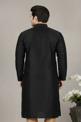 Black embroidered dupion silk kurta 2