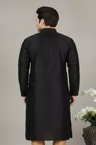 Black embroidered dupion silk kurta