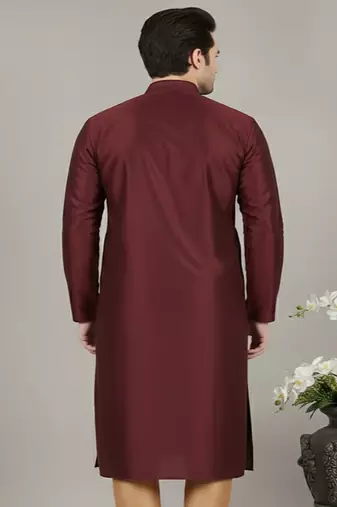 Maroon embroidered dupion silk kurta