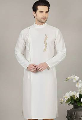 White embroidered dupion silk kurta 2