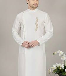 White embroidered dupion silk kurta