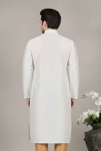 White embroidered dupion silk kurta