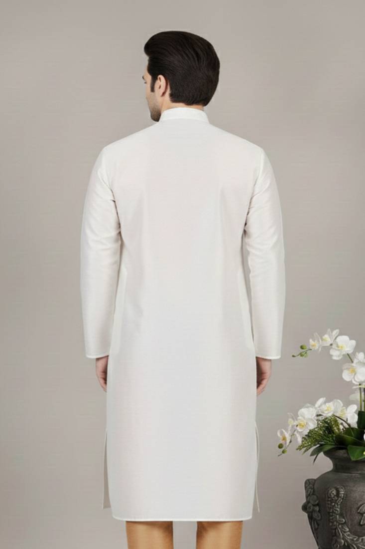 White embroidered dupion silk kurta