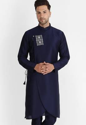 Navy embroidered dupion silk kurta 1