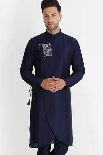 Navy embroidered dupion silk kurta
