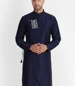 Navy embroidered dupion silk kurta