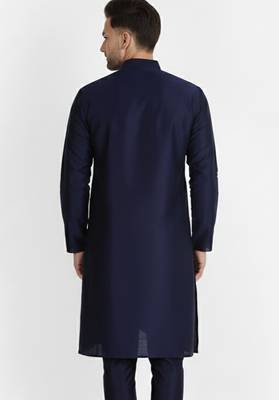 Navy embroidered dupion silk kurta 2