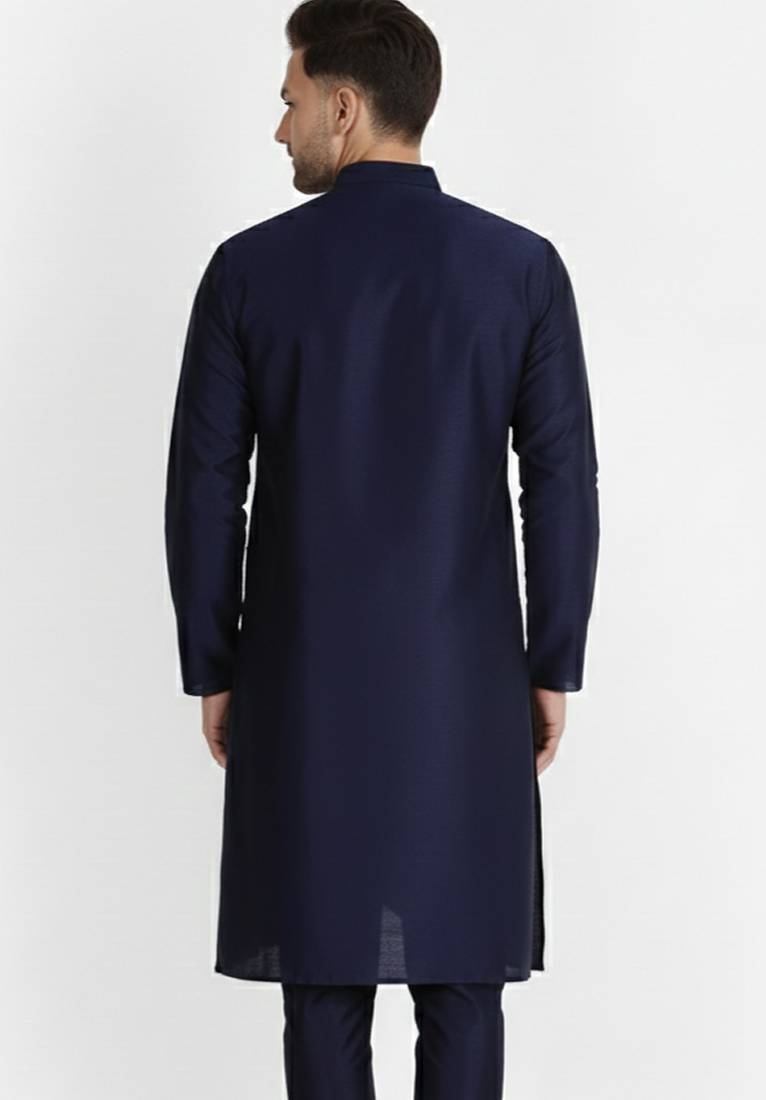 Navy embroidered dupion silk kurta