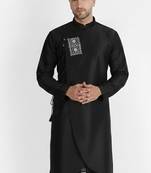 Black embroidered dupion silk kurta