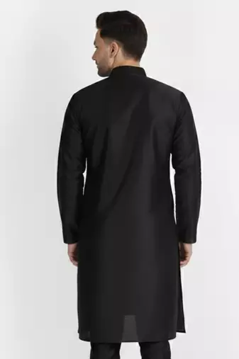 Black embroidered dupion silk kurta