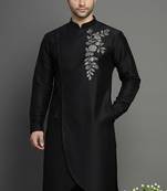 Black embroidered dupion silk kurta
