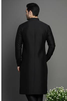 Black embroidered dupion silk kurta 2