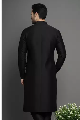 Black embroidered dupion silk kurta