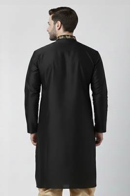 Black embroidered dupion silk kurta 2