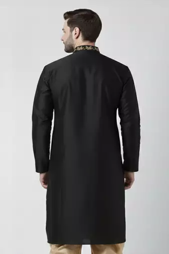 Black embroidered dupion silk kurta