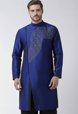 Royal blue embroidered dupion silk kurta 1