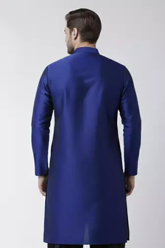 Royal blue embroidered dupion silk kurta