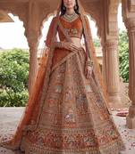 Great Orange Embroidered Silk Bridal Lehenga Choli With Double Dupatta
