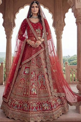 bridal lehenga choli red silk zari embroidered dupatta