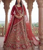 Classic Red Embroidered Silk Bridal Lehenga Choli With Double Dupatta