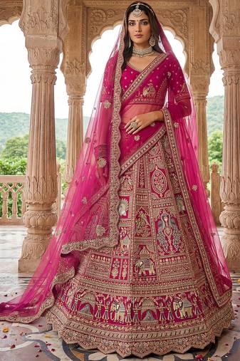 bridal lehenga pink silk diamond embroidered wedding