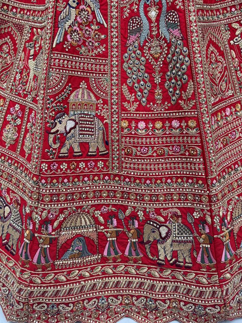 Classic Red Embroidered Silk Bridal Lehenga Choli With Double Dupatta