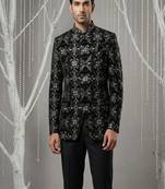 Black thread and sequins embroidered bandhgala