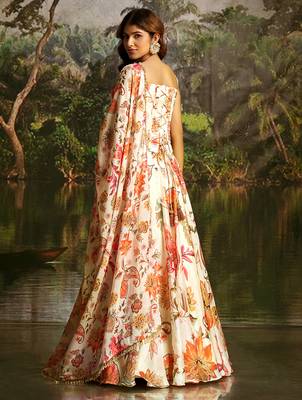 lehenga set cream floral silk corset blouse & dupatta 3