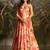 pink floral organza umbrella lehenga with corset blouse & dupatta