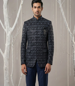 Navy thread embroidered bandhgala  on velvet
