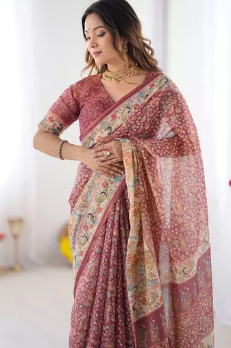 Maroon Color Handloom Cotton Linen Saree