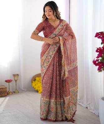 Maroon Color Handloom Cotton Linen Saree 1