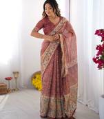 Maroon Color Handloom Cotton Linen Saree