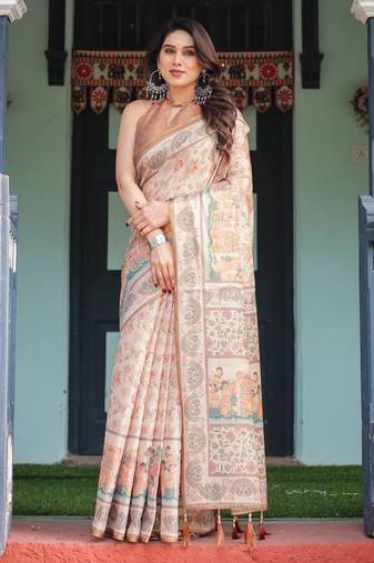 Beige Color Handloom Cotton Saree