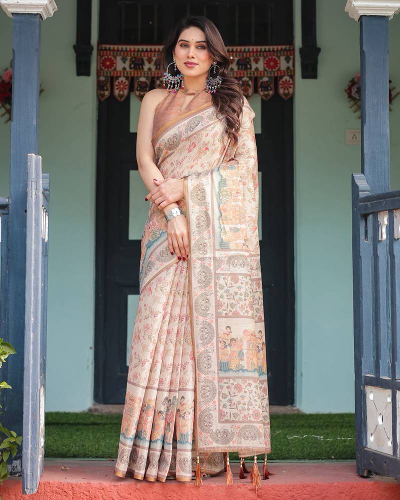 Beige Color Handloom Cotton Saree