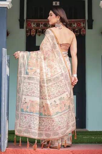 Beige Color Handloom Cotton Saree
