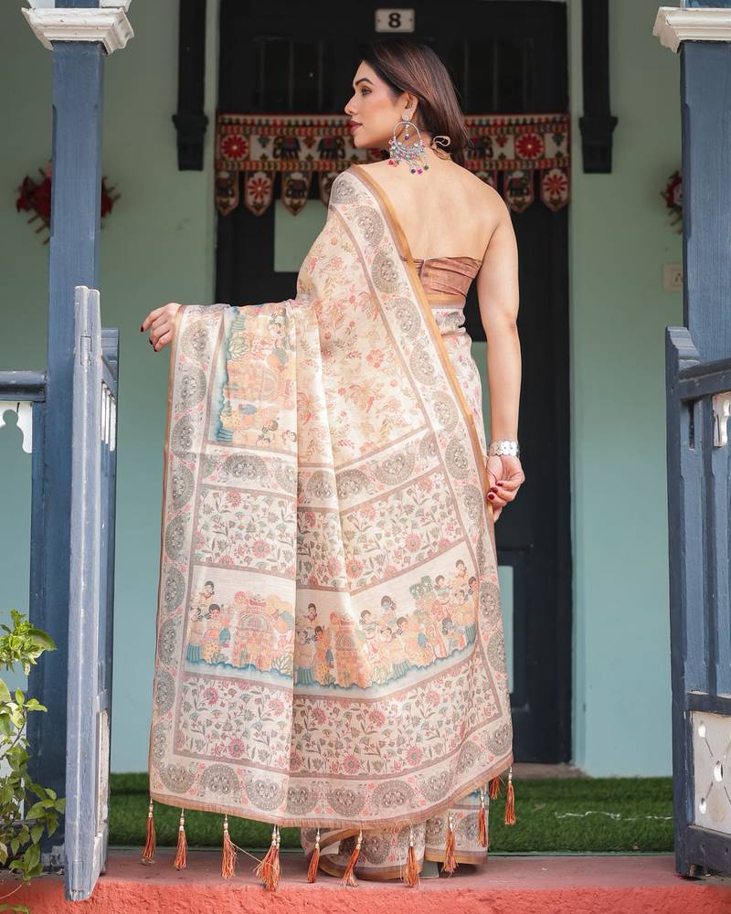Beige Color Handloom Cotton Saree