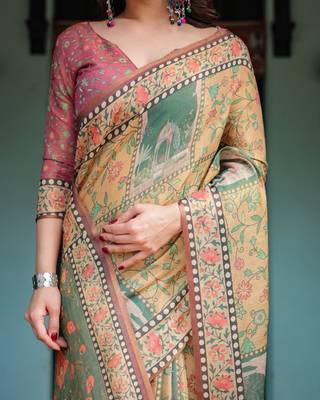 Olive Color Handloom Cotton Saree 3